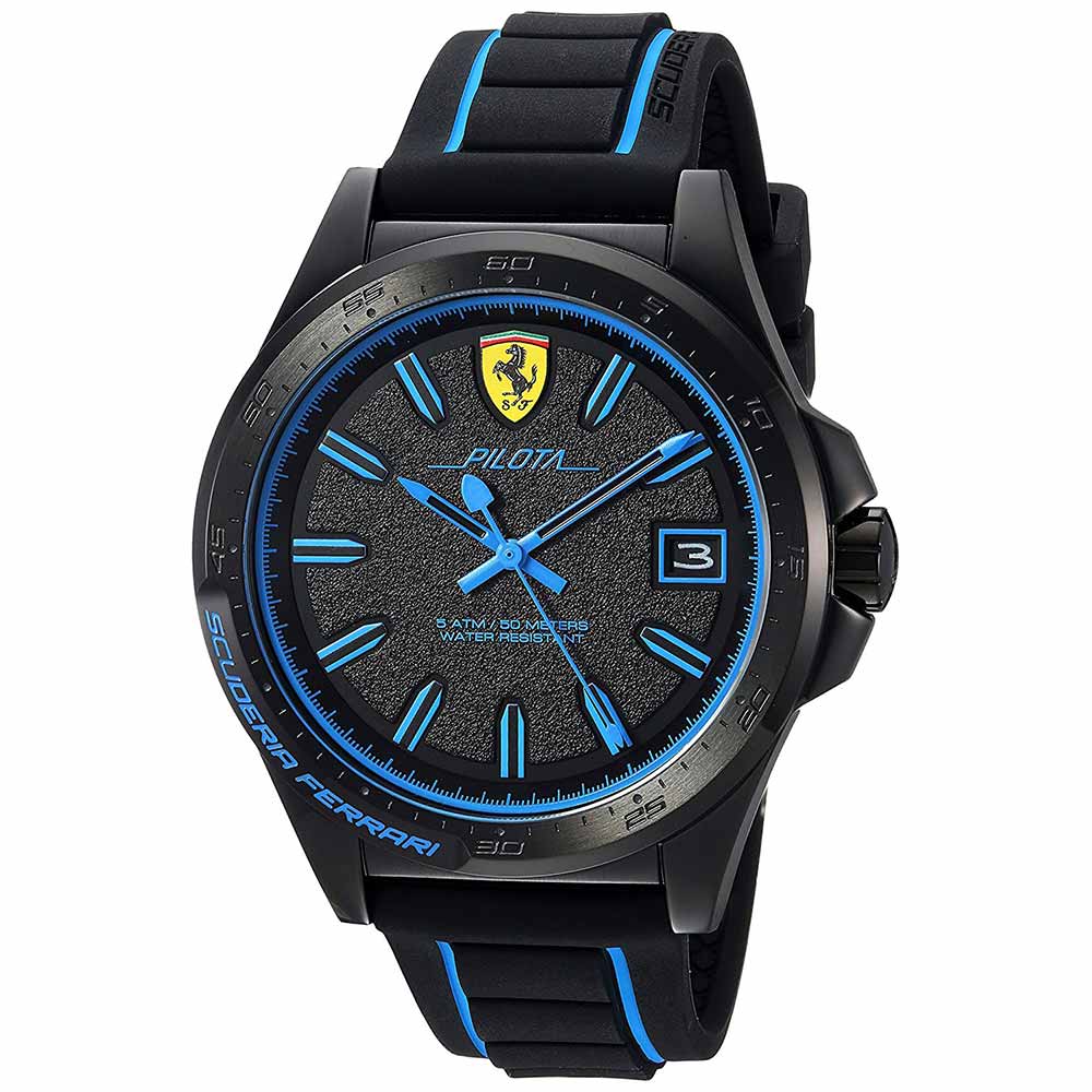 Reloj Scuderia Ferrari Pilota 0830423 Para Hombre Correa de Silicona Azul Negro Azul