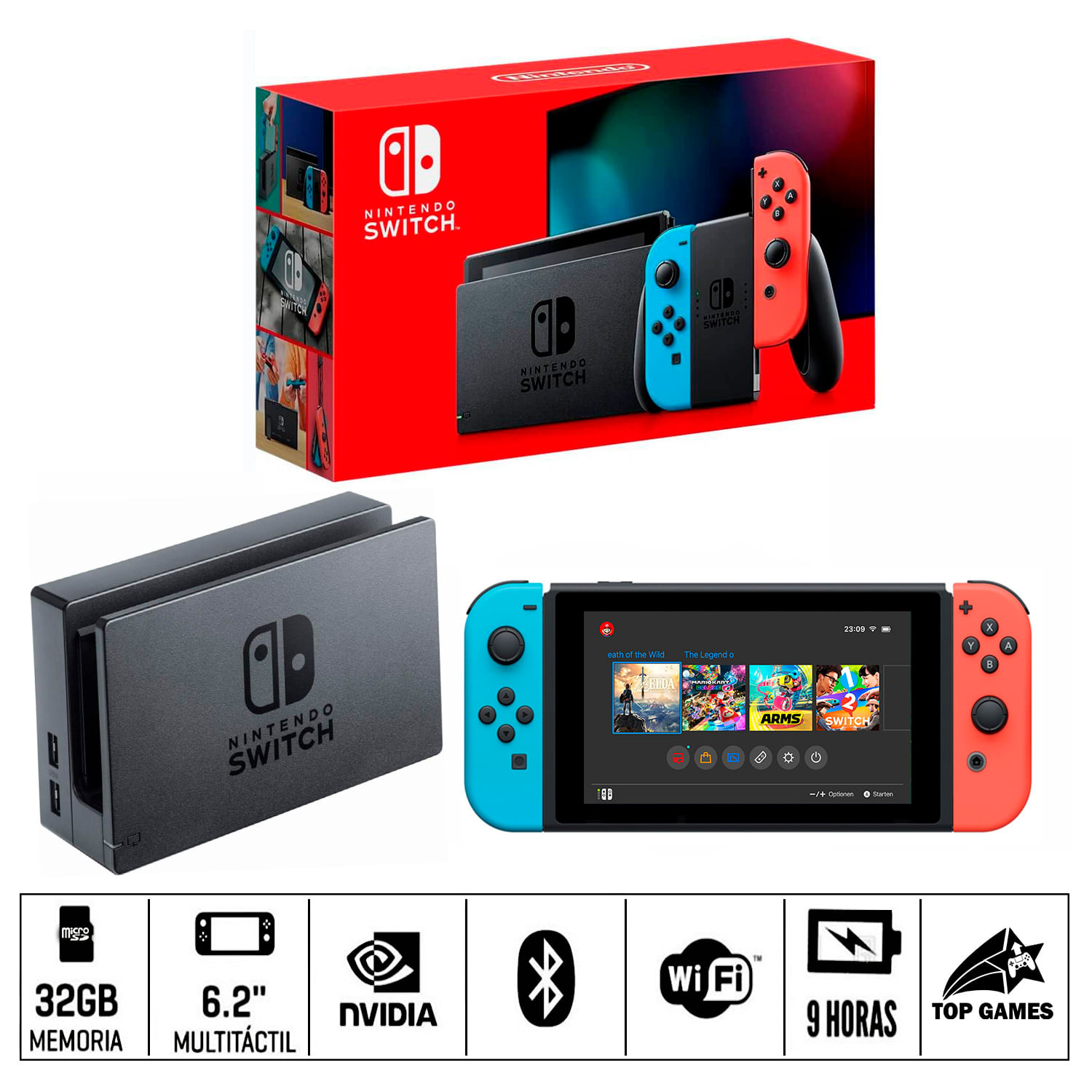 Consola Nintendo Switch Neon 2019 con Batería Extendida