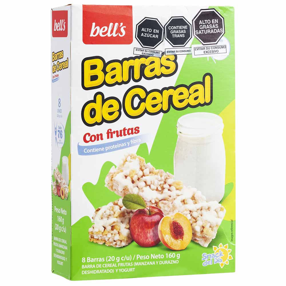 Cereal en Barra BELL'S Durazno y Yogurt Caja 8un