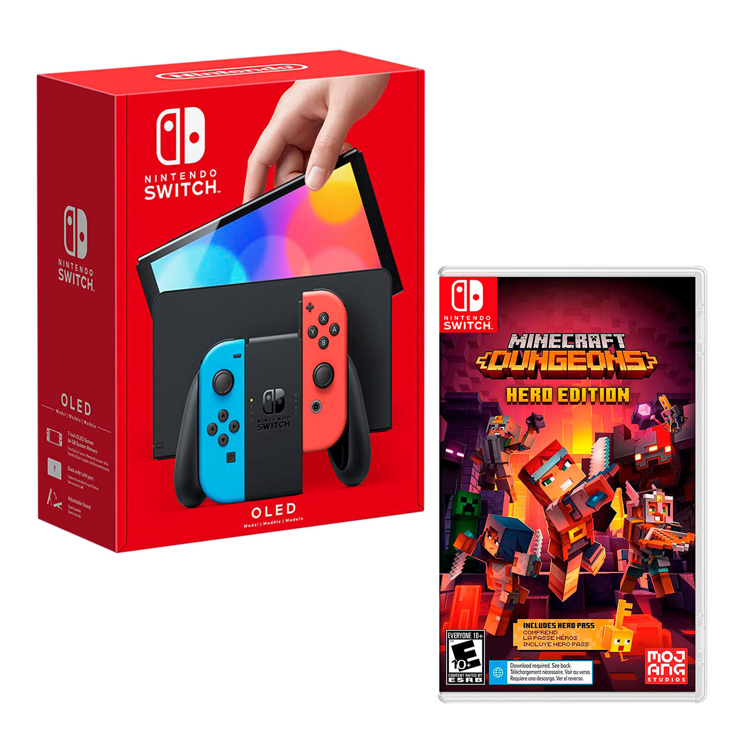 Consola Nintendo Switch Modelo Oled Neon + Minecraft Dungeons Ultimate