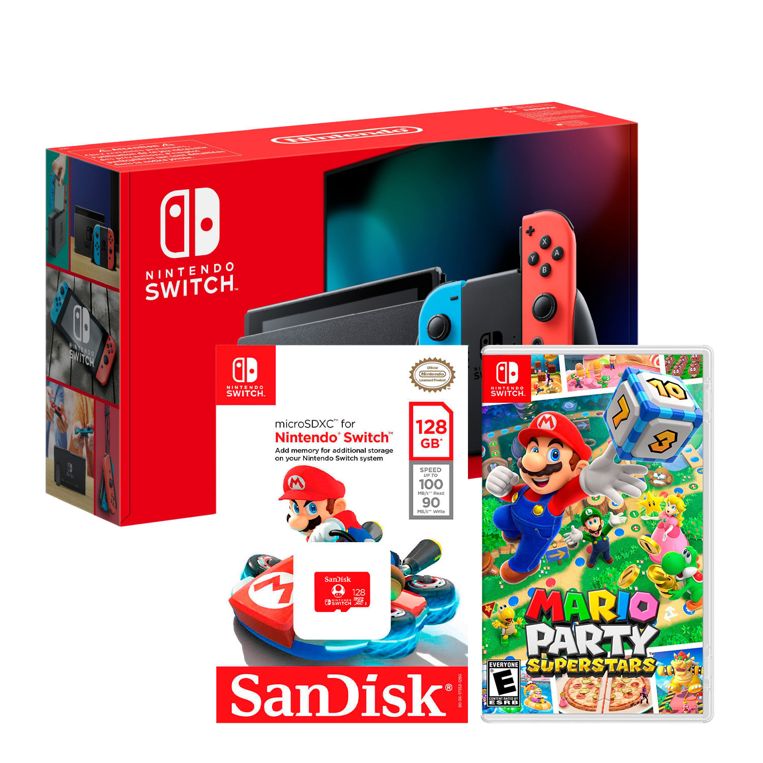 Consola Nintendo Switch Neon 2019 + Mario Party Superstar + Memoria Micro SD 128 GB Edicion Mario