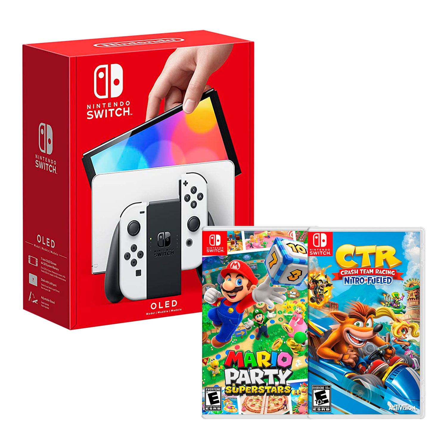 Consola Nintendo Switch Modelo Oled Blanco + Mario Party Superstar + Crash Team Racing