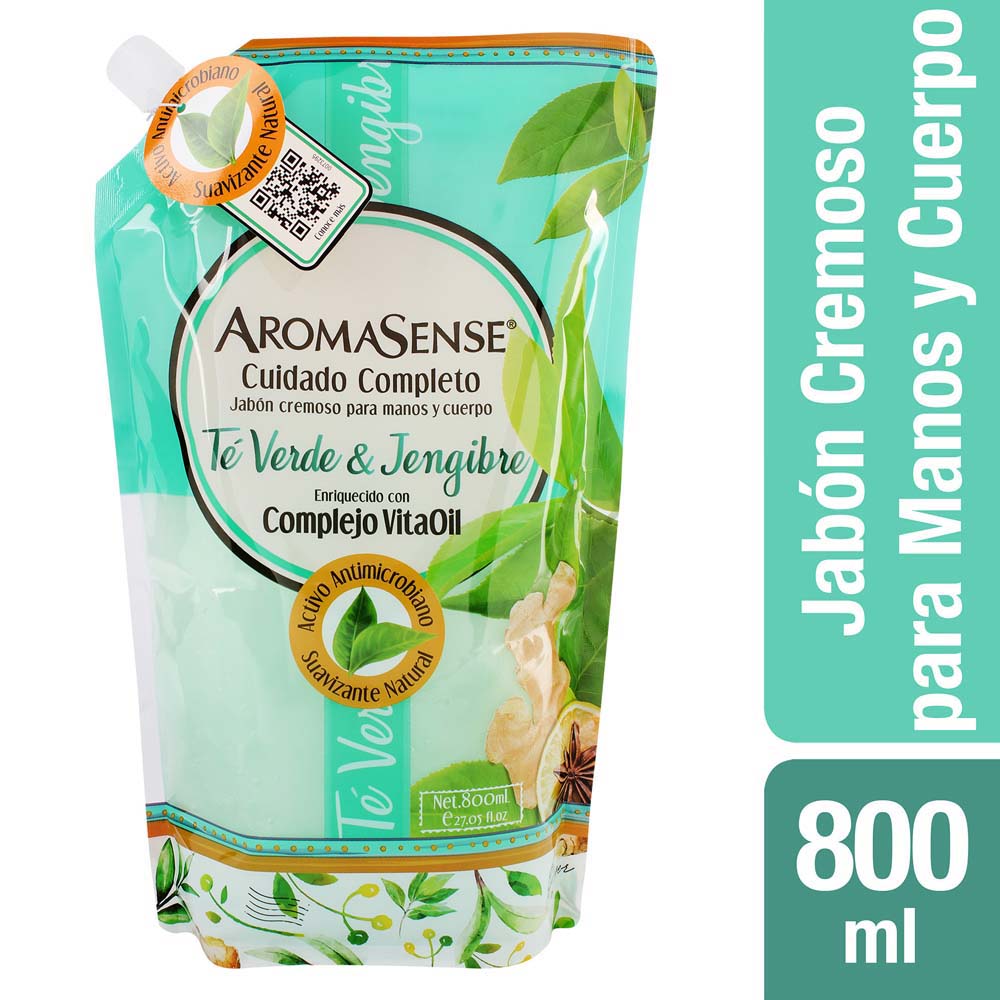 Jabón Líquido AROMASENSE Té Verde Doypack 800ml