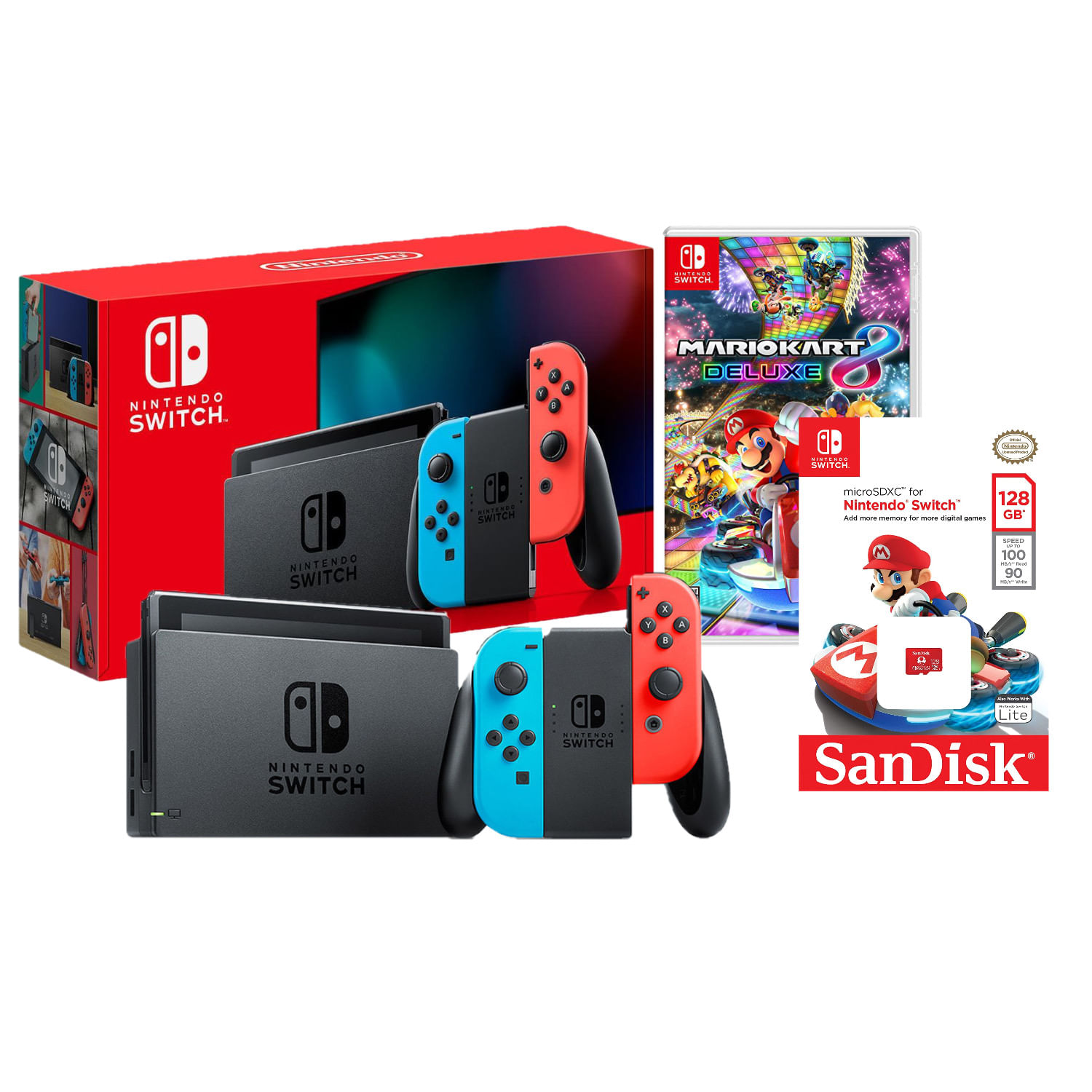 Consola Nintendo Switch 2019 Batería Extendida + Mario Kart 8 + Memoria SD 128 GB Edición Mario