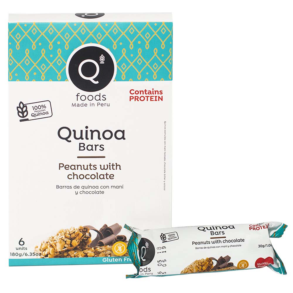 Barra de Cereal Q FOODS Quinoa Maní y Chocolate Caja 6un