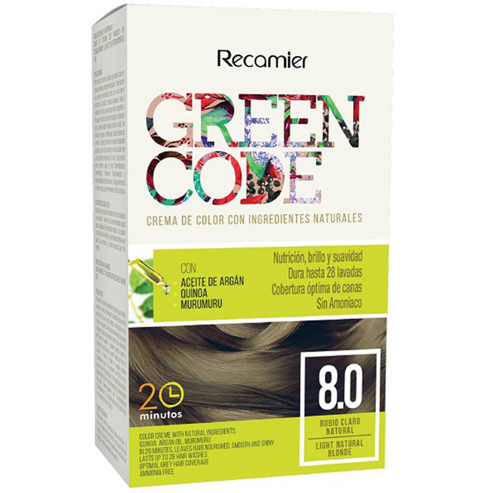 Tinte para Cabello GREEN CODE 8.0 Rubio Claro Natural Caja 1un