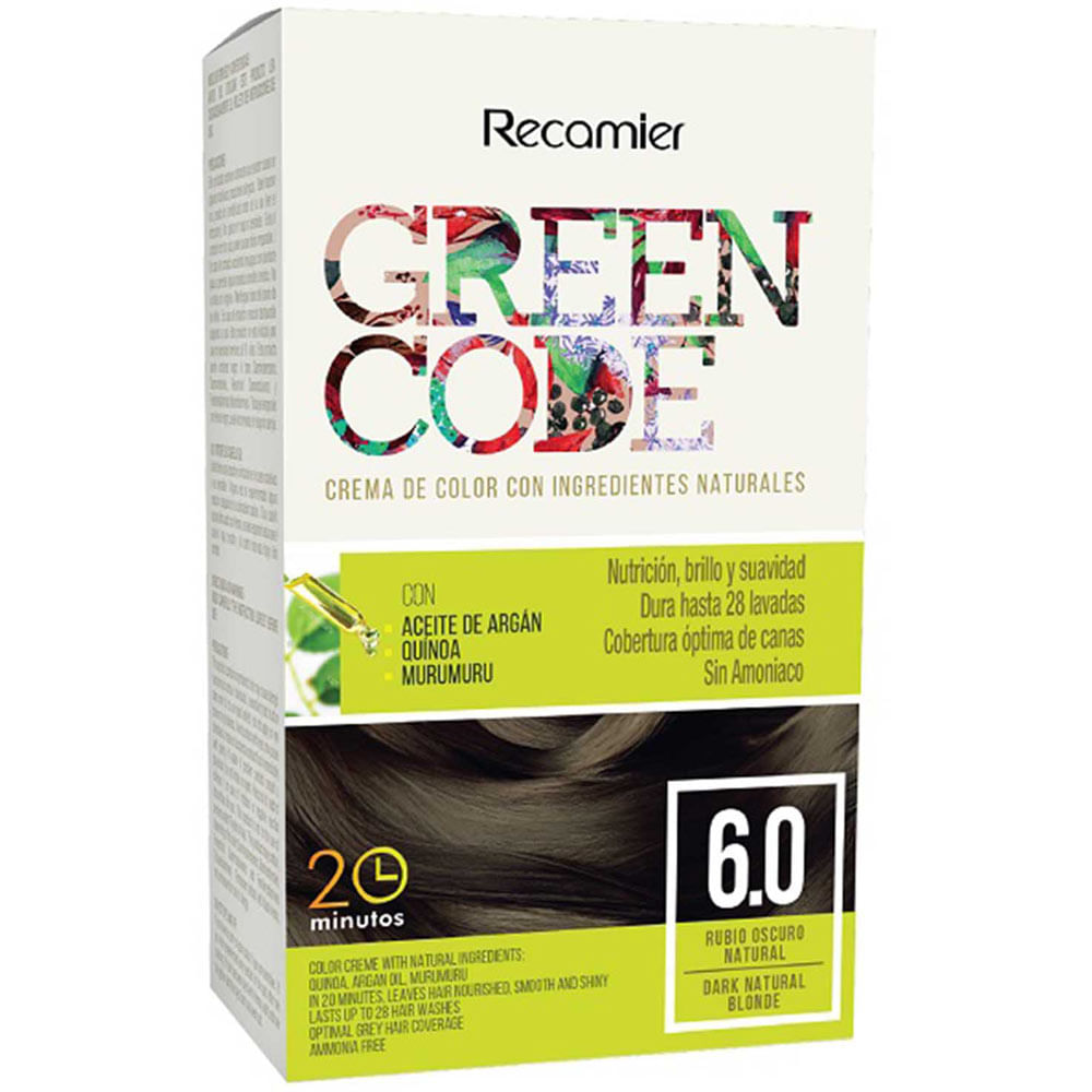 Tinte para Cabello GREEN CODE 6.0 Rubio Oscuro Natural Caja 1un