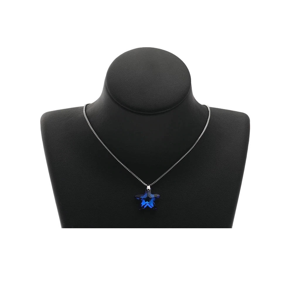 Collar de Plata 925 Sifrah Shop dije Estrella de Mar Cristal Swarovski Azul