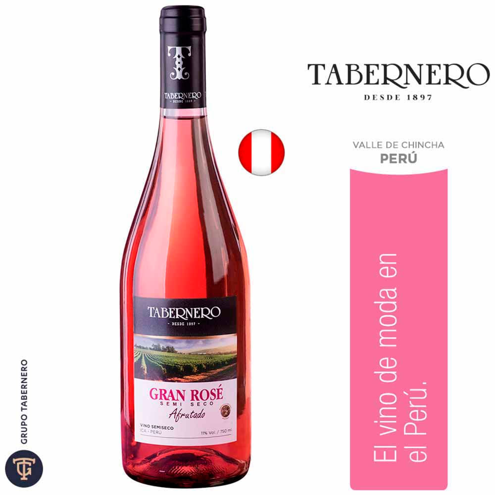 Vino Gran Rosé TABERNERO Semi Seco Afrutado Botella 750ml