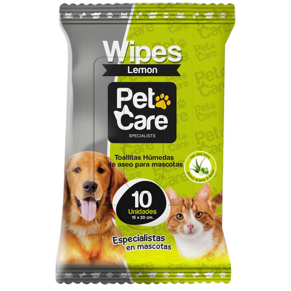 Toallitas Húmedas PET CARE Mascotas Limón Paquete 10un