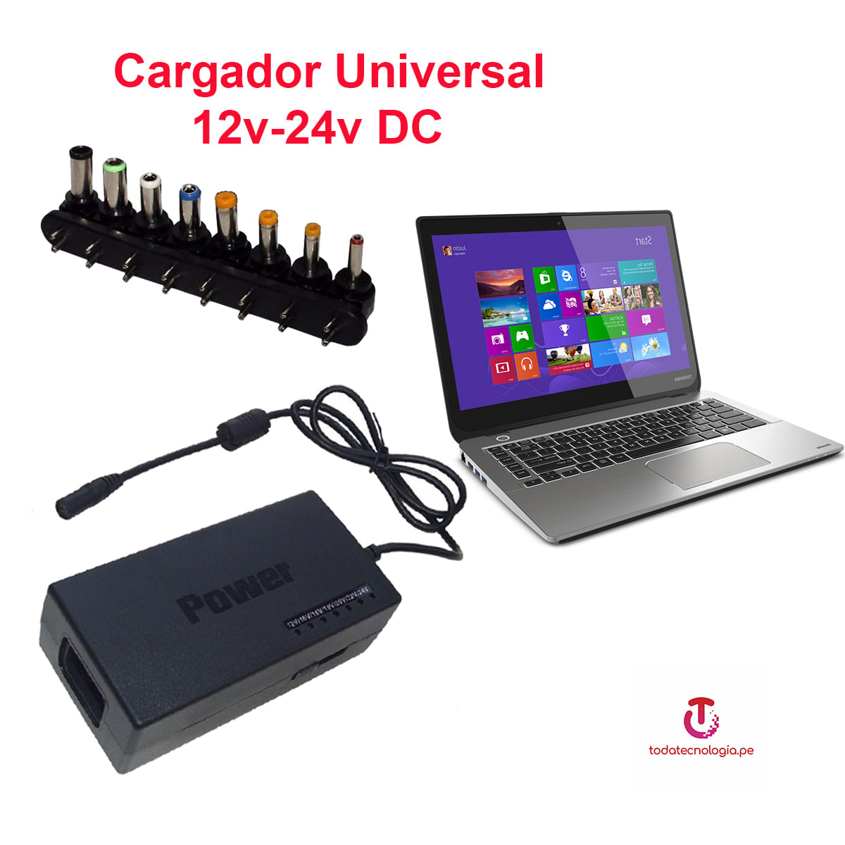Cargador Universal 96W para Laptop con 8 Conectores 12 a 24 V DC