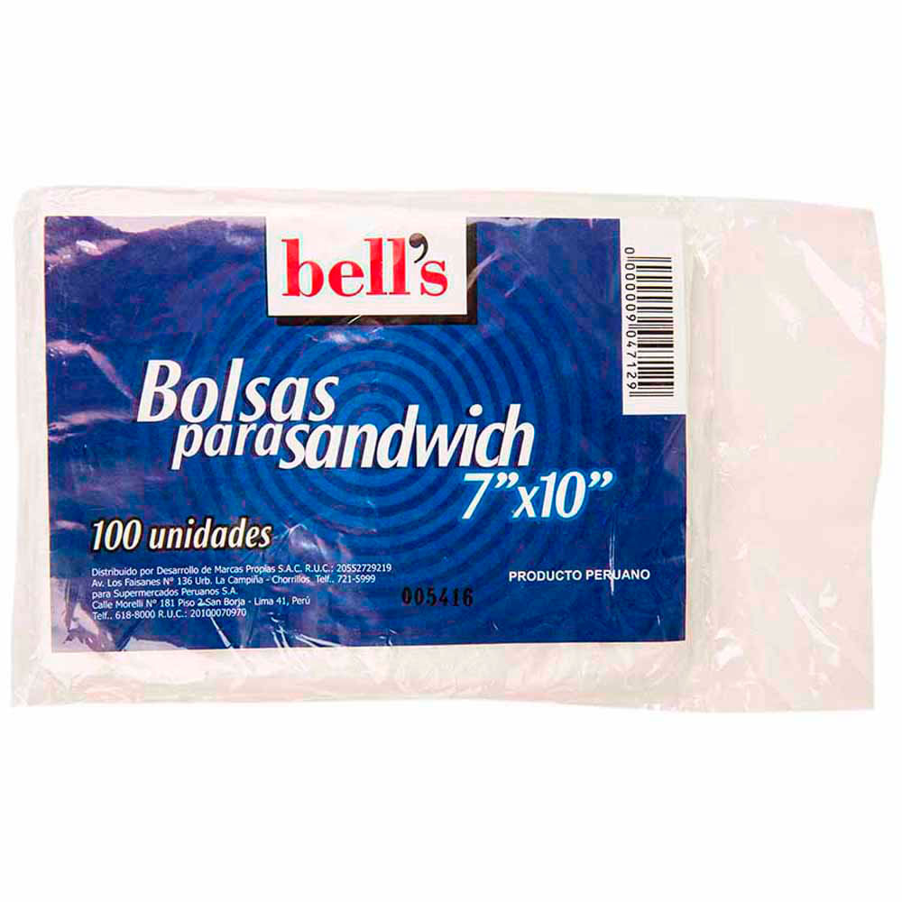 Bolsas conservadoras BELL'S Para sandwich 7x10 Paquete 100Un