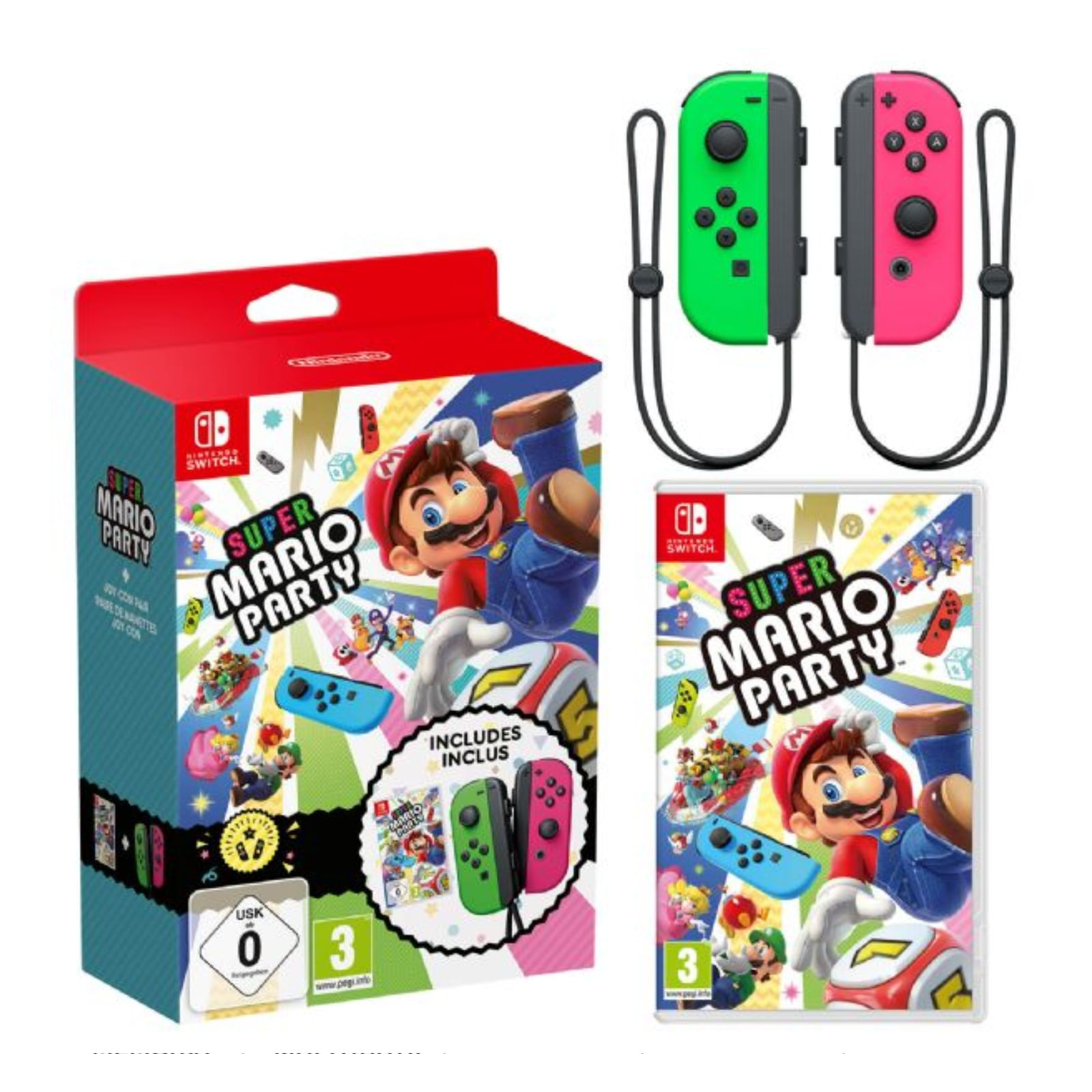 Joy Con Neon Rosa y Verde Splatoon Nintendo Switch + Mario Party