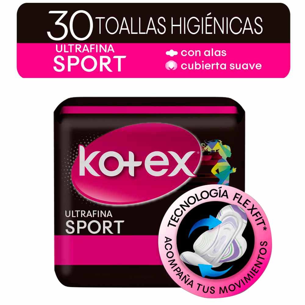 Toalla Higiénica KOTEX Sport Ultrafina con Alas Paquete 30un