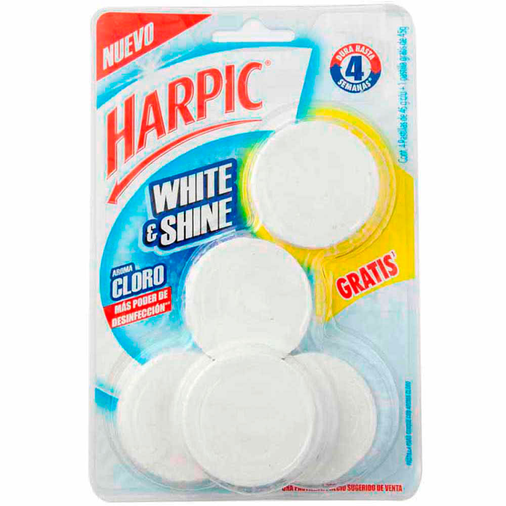 Desinfectante de Baño en Pastilla HARPIC White & Shine 45g Paquete 5un