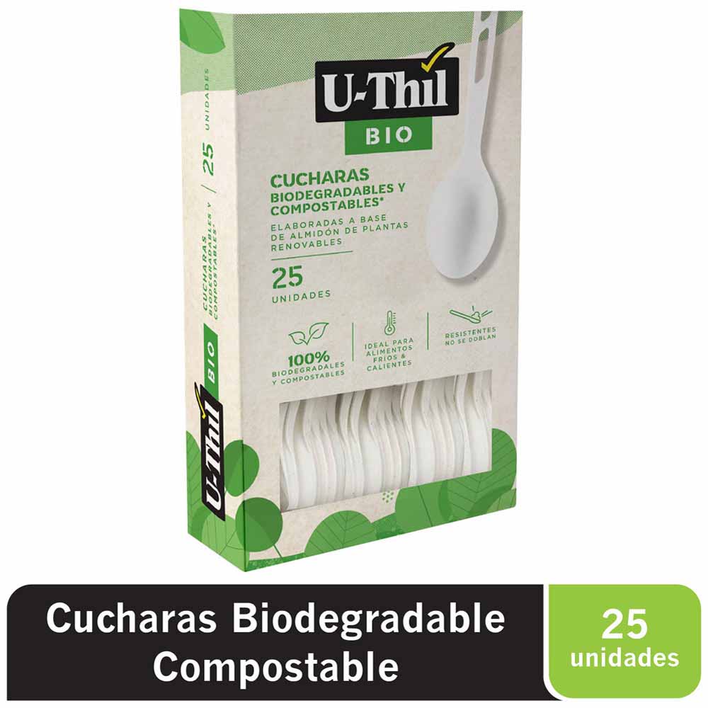 Cucharas Biodegradables UTHIL Caja 25un