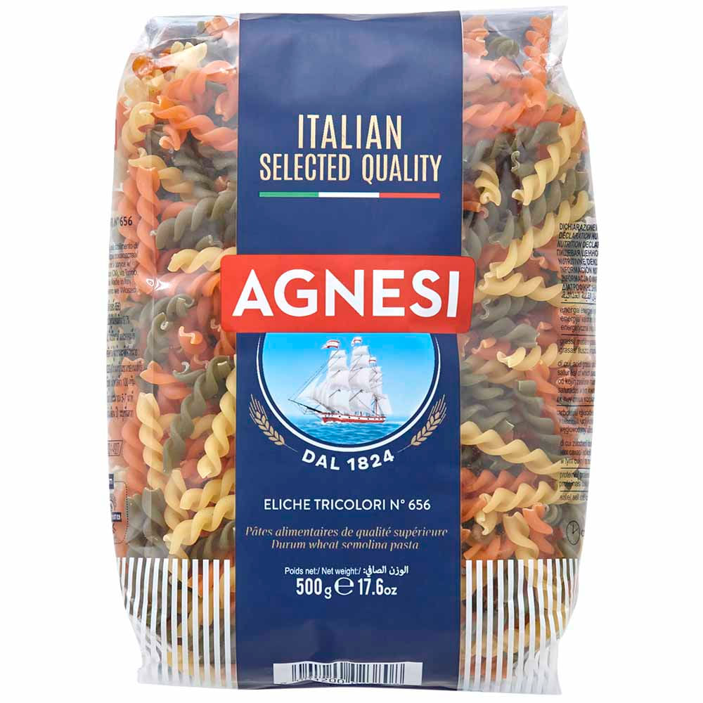 Fideos Tornillo Tricolor AGNESI Eliche Bolsa 500g