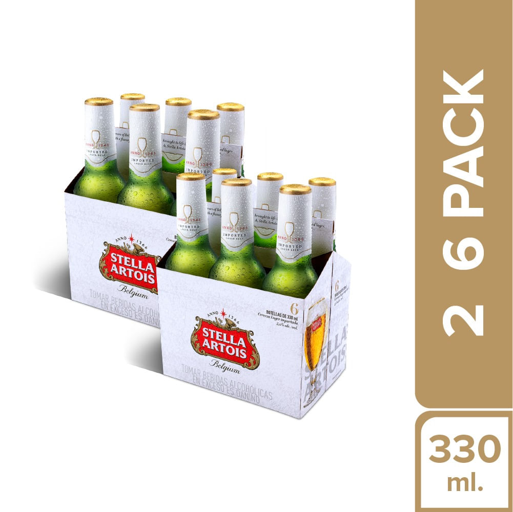 Pack Cerveza STELLA ARTOIS 6 Pack Botella 330ml x 2un