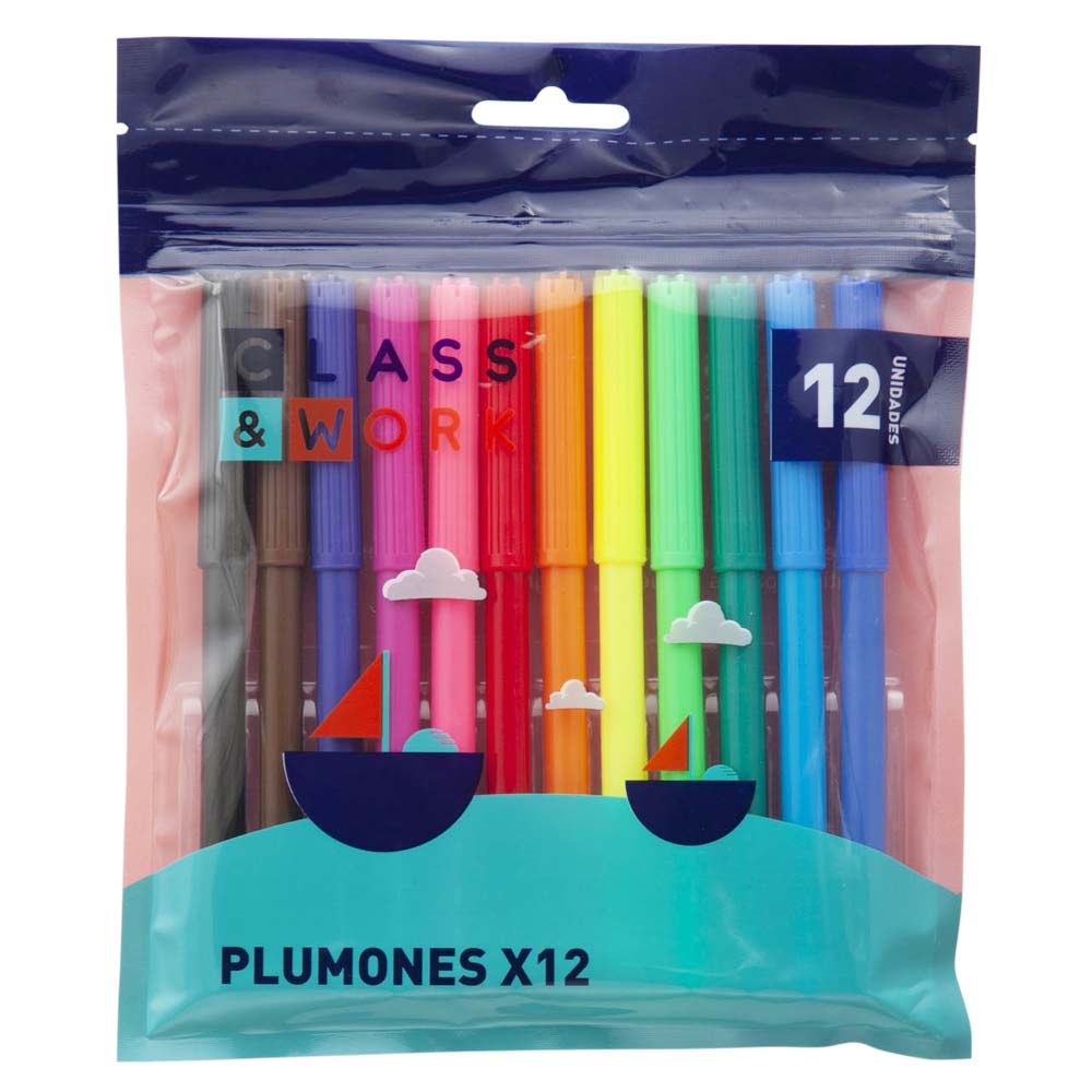 Plumones CLASS&WORK Colores Paquete 12un