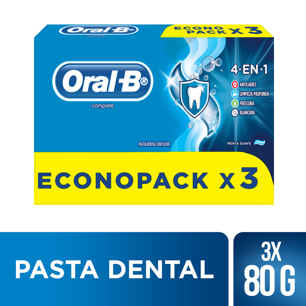 Pasta Dental ORAL B Complete 4 en 1 Tubo 66ml Paquete 3un