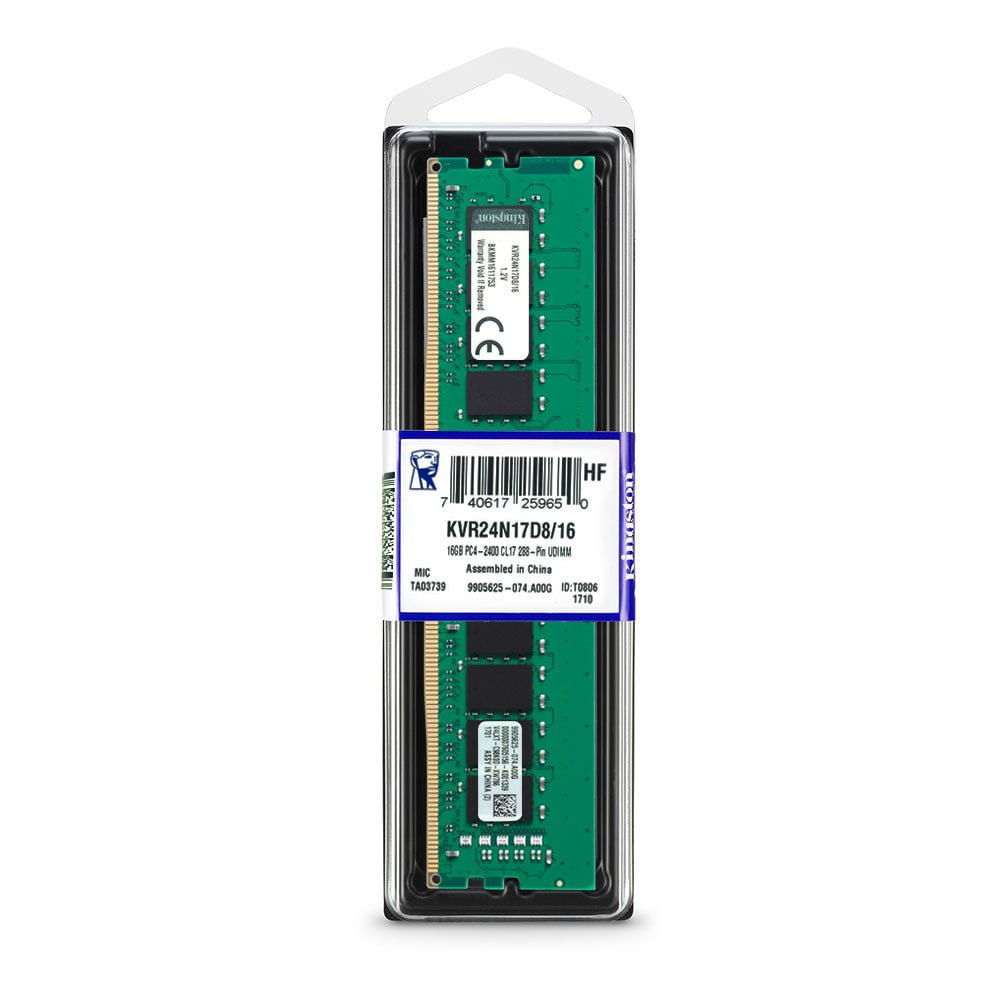 Memoria RAM Kingston KVR24N17D8/16 16GB DDR4 2400 MHZ PC4-19200, DIMM, CL-17, 1.2V 2RX8