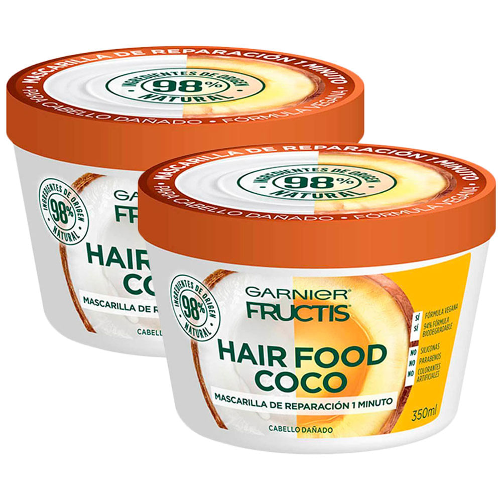 Pack Crema de Tratamiento FRUCTIS Hair Food Reparadora de Coco Frasco 350ml x 2un
