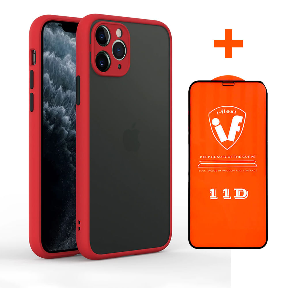 Combo Funda Case Ahumado Mate Rojo + Mica 11D para Huawei Mate 20 Lite Resistente a Caidas y Golpes