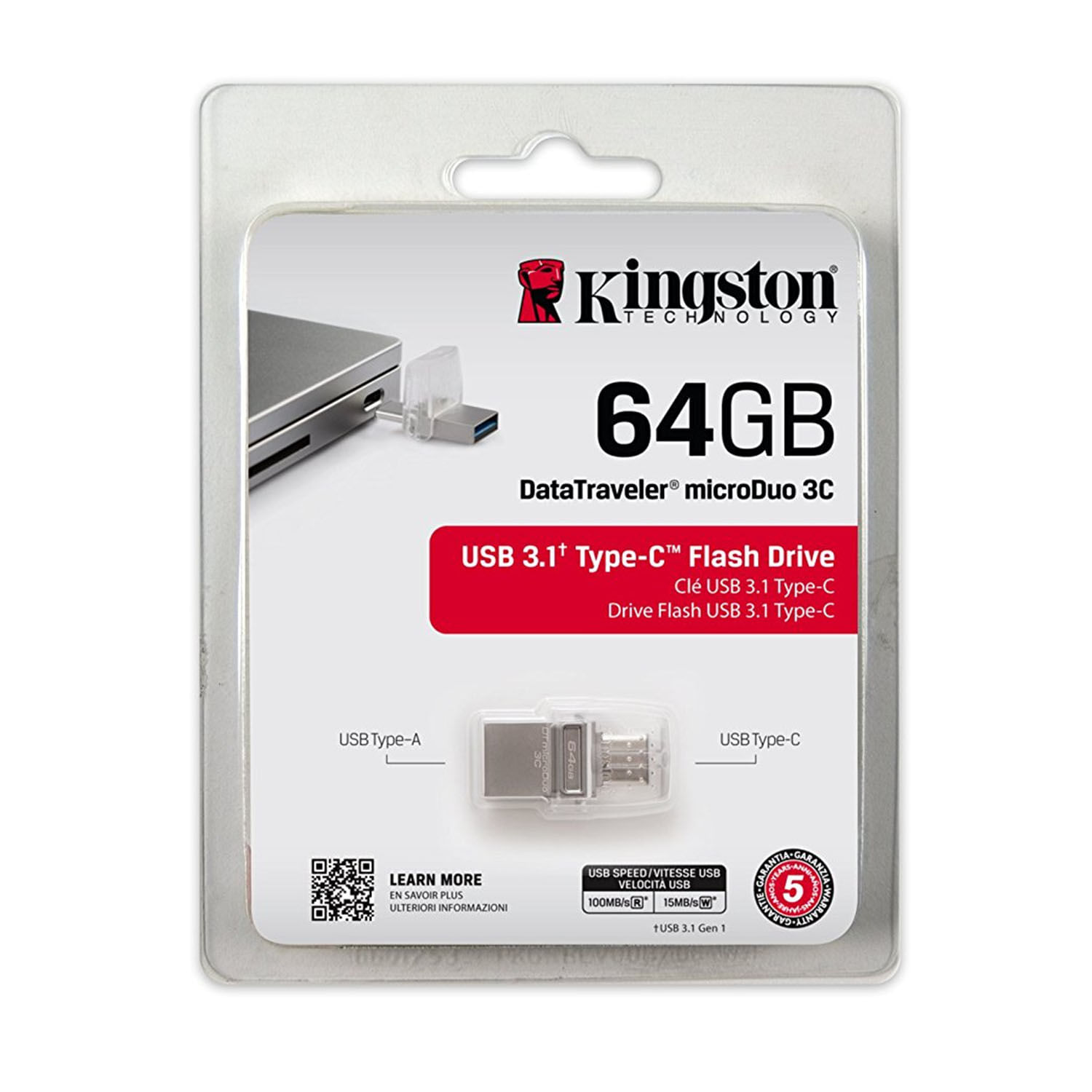 Memoria MicroDuo Kingston DTDUO3C 64GB Tipo C USB 3.1