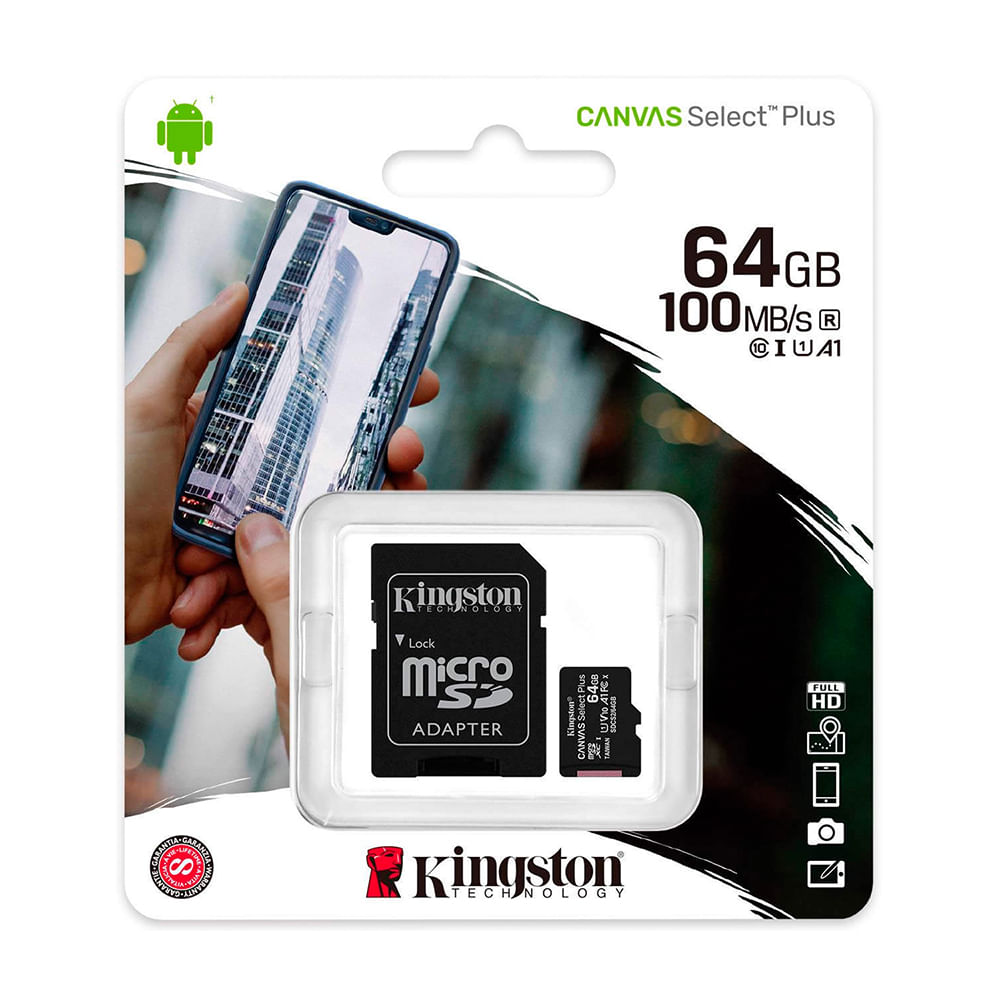 Memoria Micro SD Kingston Canvas 64GB Clase 10 UHS-I 100 MB/S