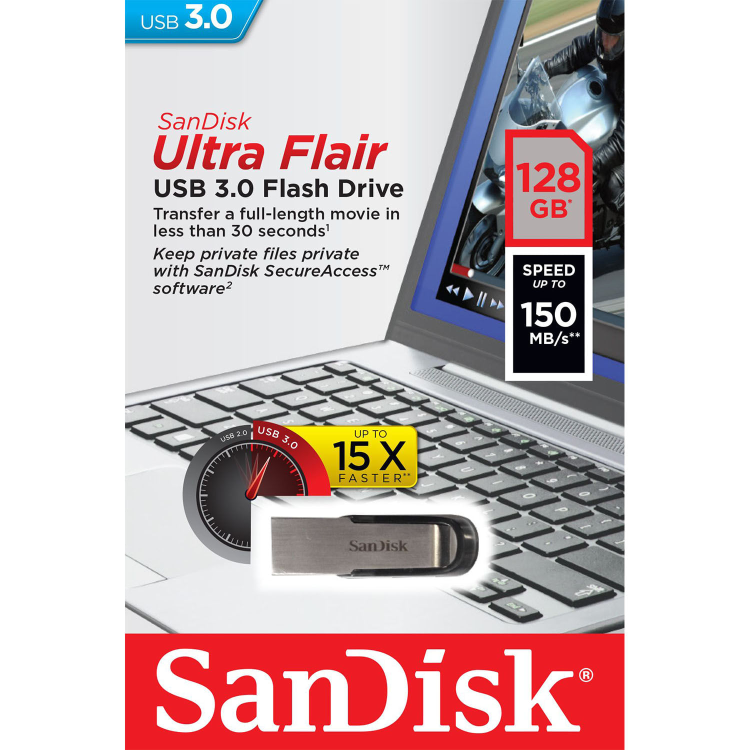 Memoria USB SanDisk Ultra Flair 128GB 3.0 150Mbps