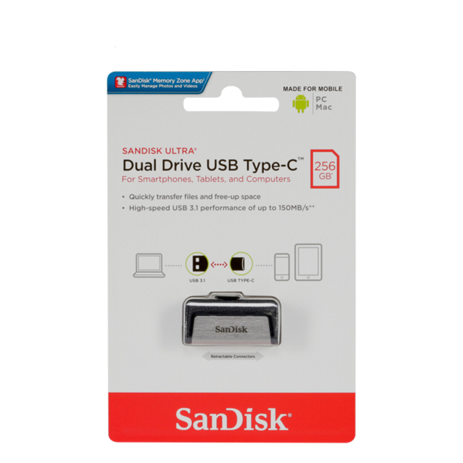 Memoria USB Sandisk Ultra Dual Drive OTG Tipo C 256GB Negro