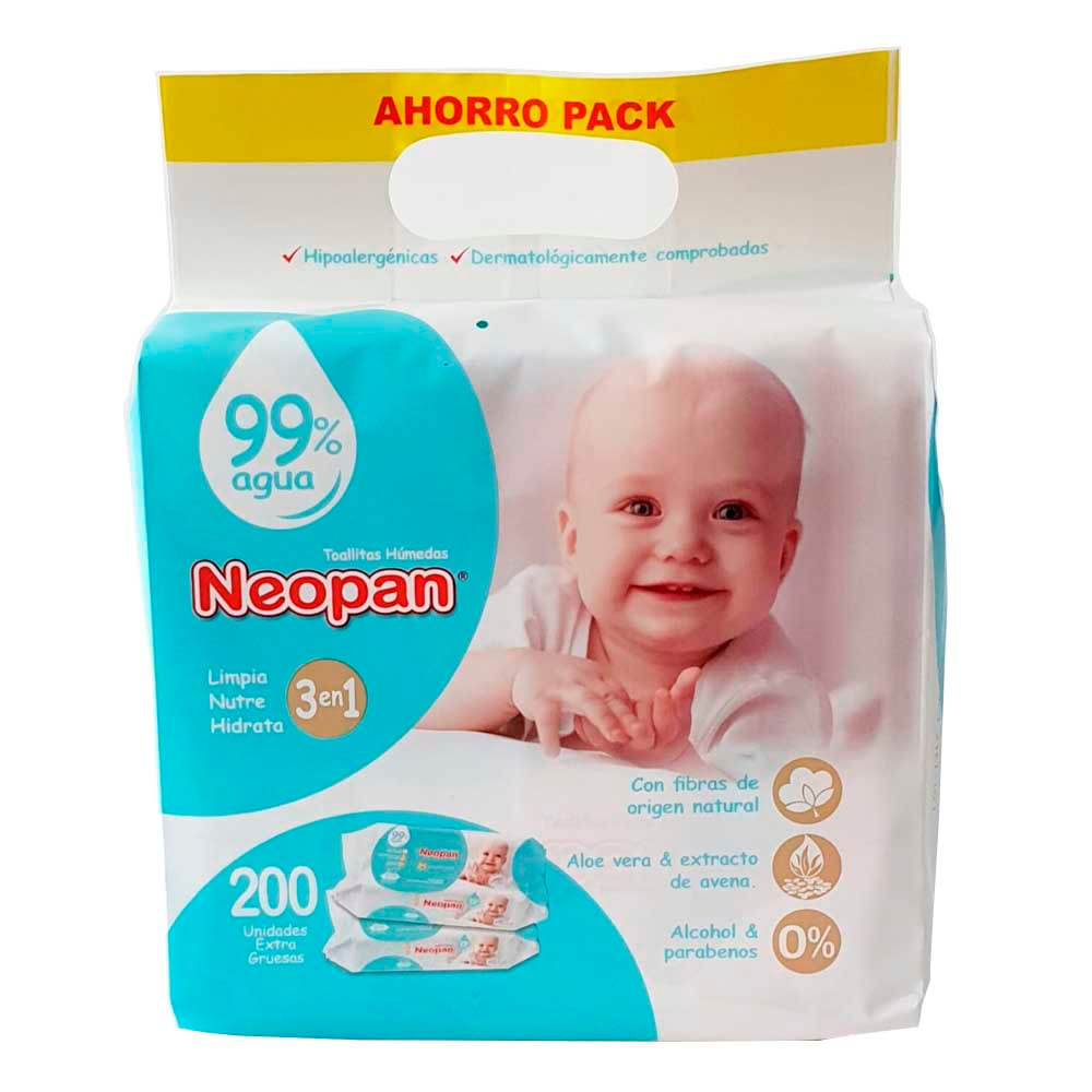 Toallitas Húmedas para Bebé NEOPAN 3en1 Paquete 200un