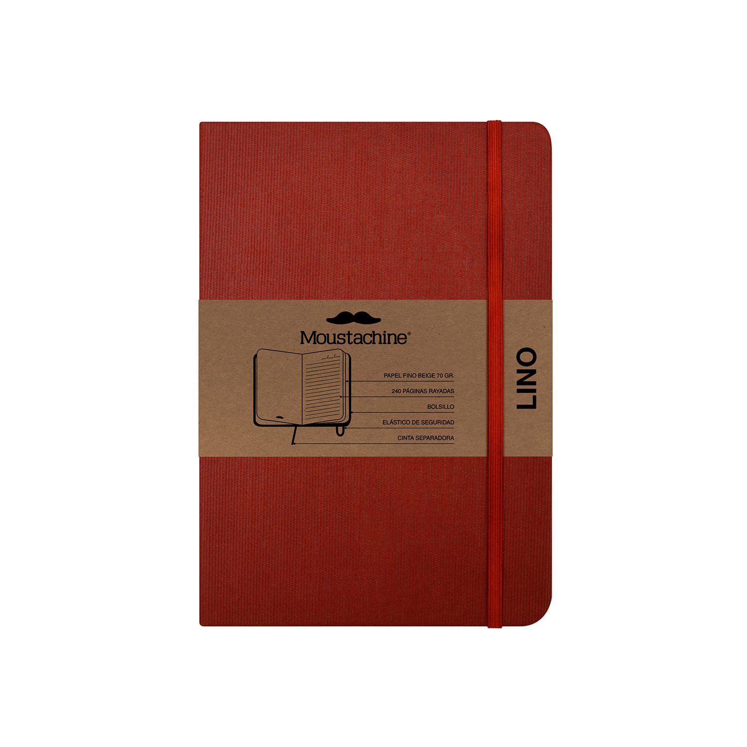 Libreta Moustachine Classic Lino Flex Rojo Teja Pocket Rayado