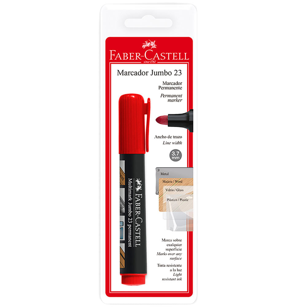 Plumón Indeleble FABER CASTELL Marcador Jumbo 23 Rojo Blíster 1un