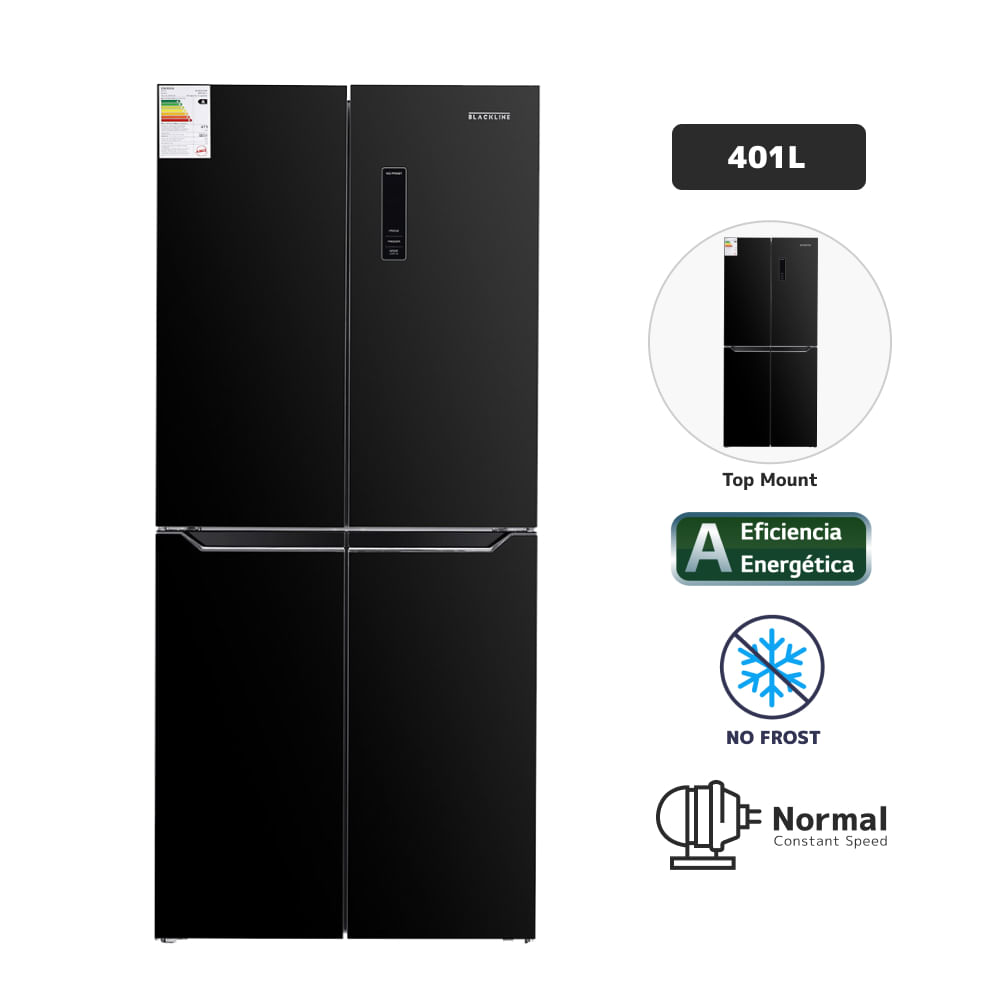 Refrigeradora BLACKLINE SBS 401L No Frost SBS 4 Puertas Black Glass