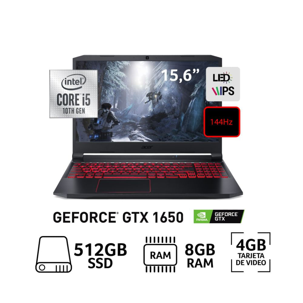 Laptop Gamer Hacer Nitro 5 AN515-55-595Q Intel Core I5 8GB RAM 512GB SSD 15.6" GTX 1650