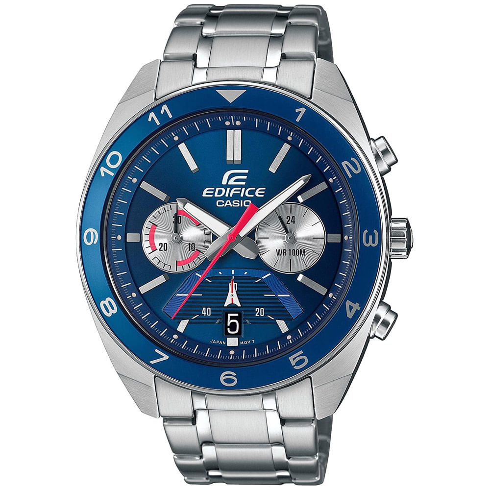 Reloj Casio Edifice EFV-590D-2AV Fecha Cronómetro Plateado Azul