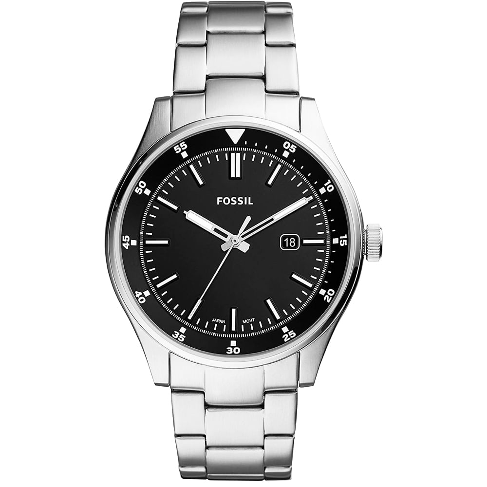 Reloj Fossil Belmar FS5530 Fecha Acero Inoxidable Plateado Negro