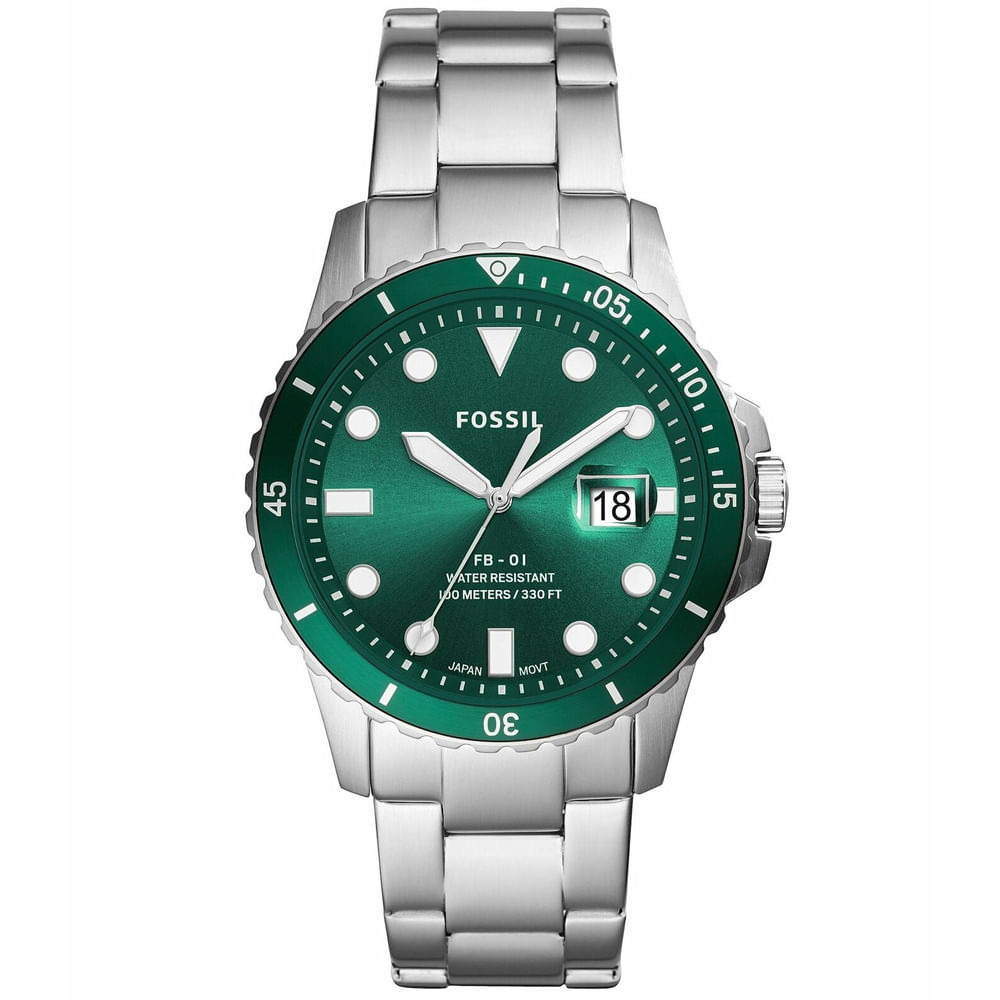 Reloj Fossil FB-01 FS5670 Fecha Acero Inoxidable Plateado Verde