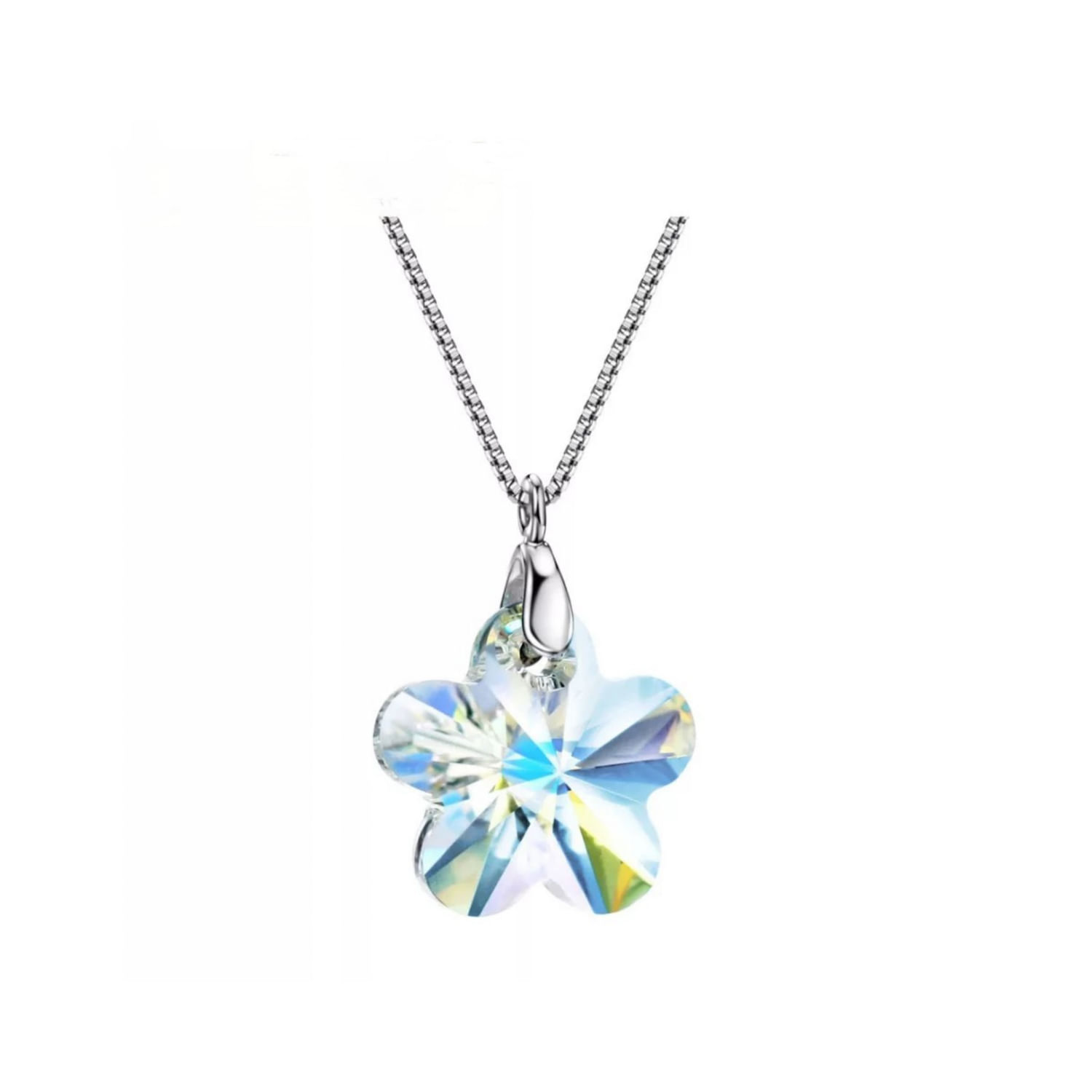 Collar de Plata Sifrah Shop dije Cristal Swarovski Flor Aurora Boreal para Regalo Mujer
