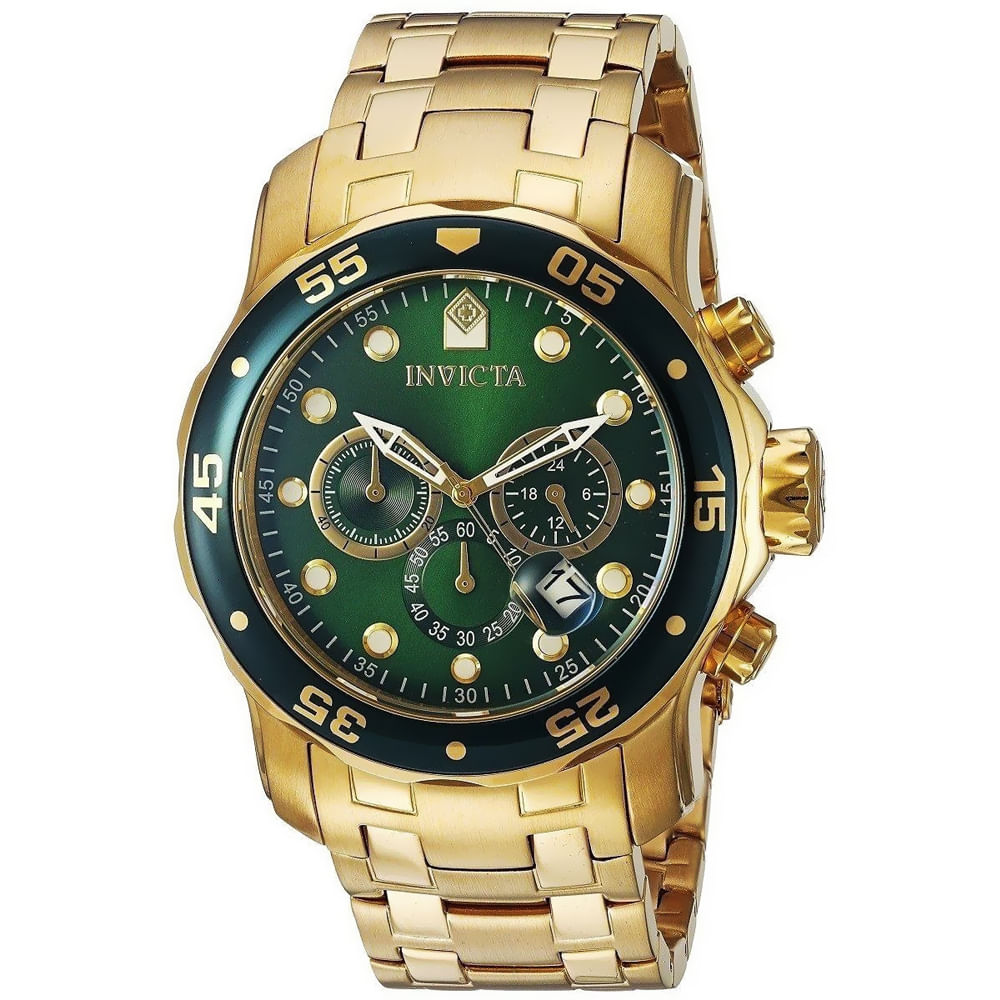 Reloj Invicta Pro Diver 0075 Cronómetro Acero Inoxidable Dorado Verde