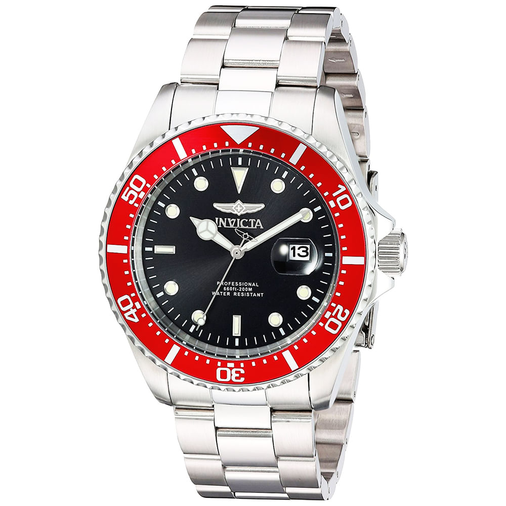 Reloj Invicta Pro Diver 22020 Fecha Acero Inoxidable Plateado Rojo