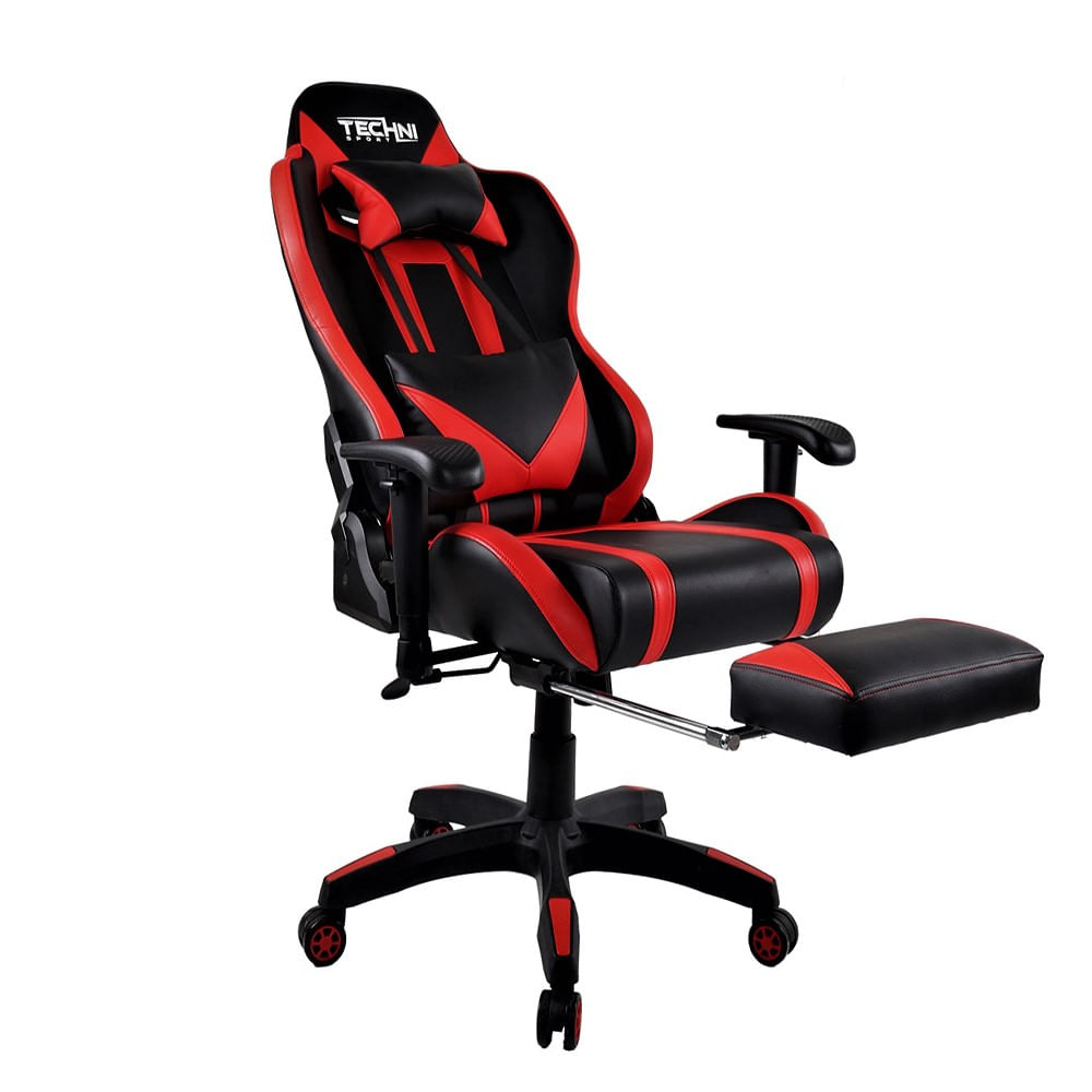 Silla Gamer Technisport Elite Resistencia 150 Kg y Posapies Rojo Sgro2