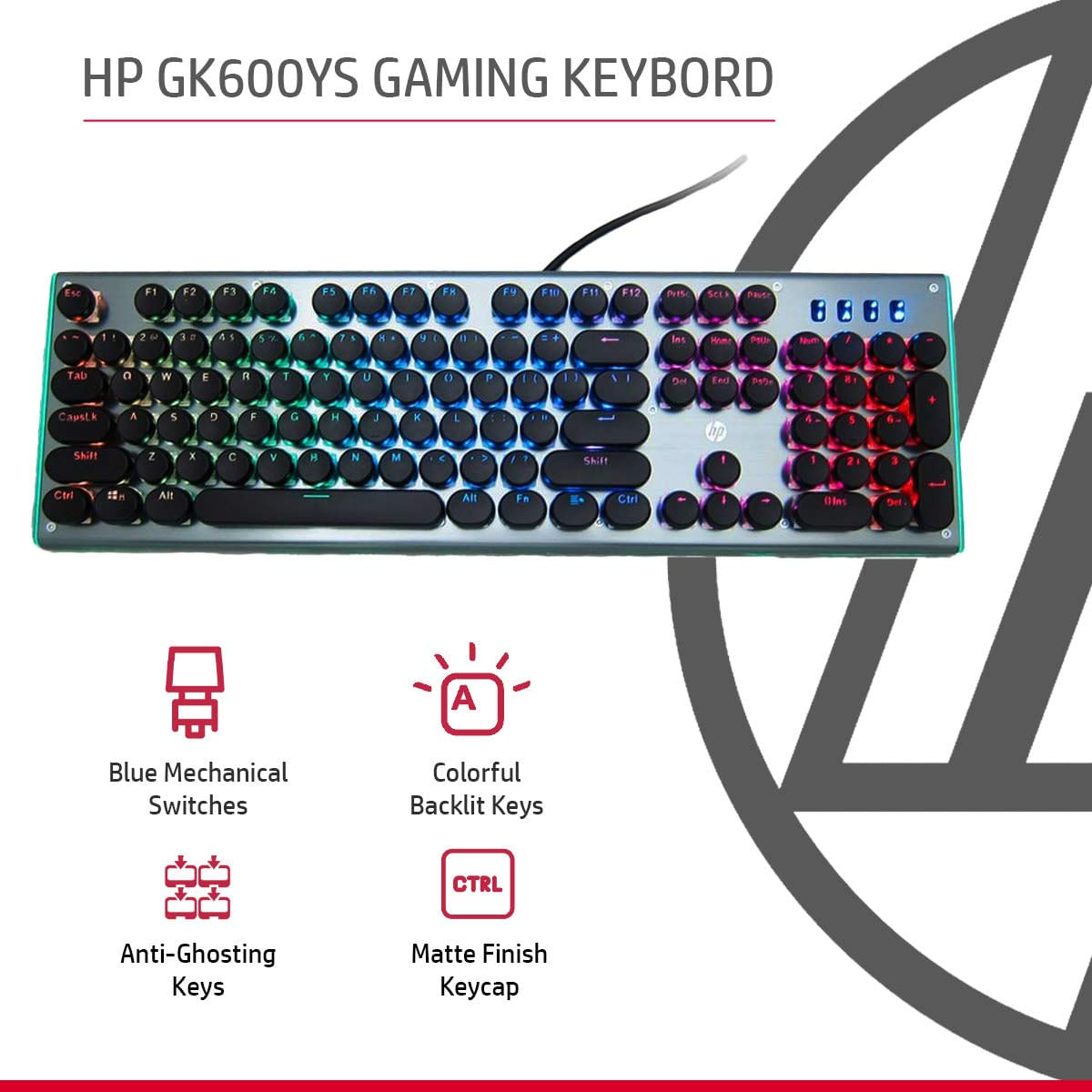 Teclado Gaming HP GK600YS Keyboard RGB Switch Blue - 4QN15AA