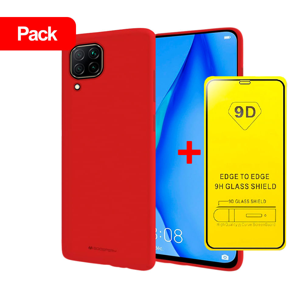 Combo Funda Case Soft Feeling Rojo + Mica 9D para Huawei Mate 20 Lite Resistente a Caidas y Golpes
