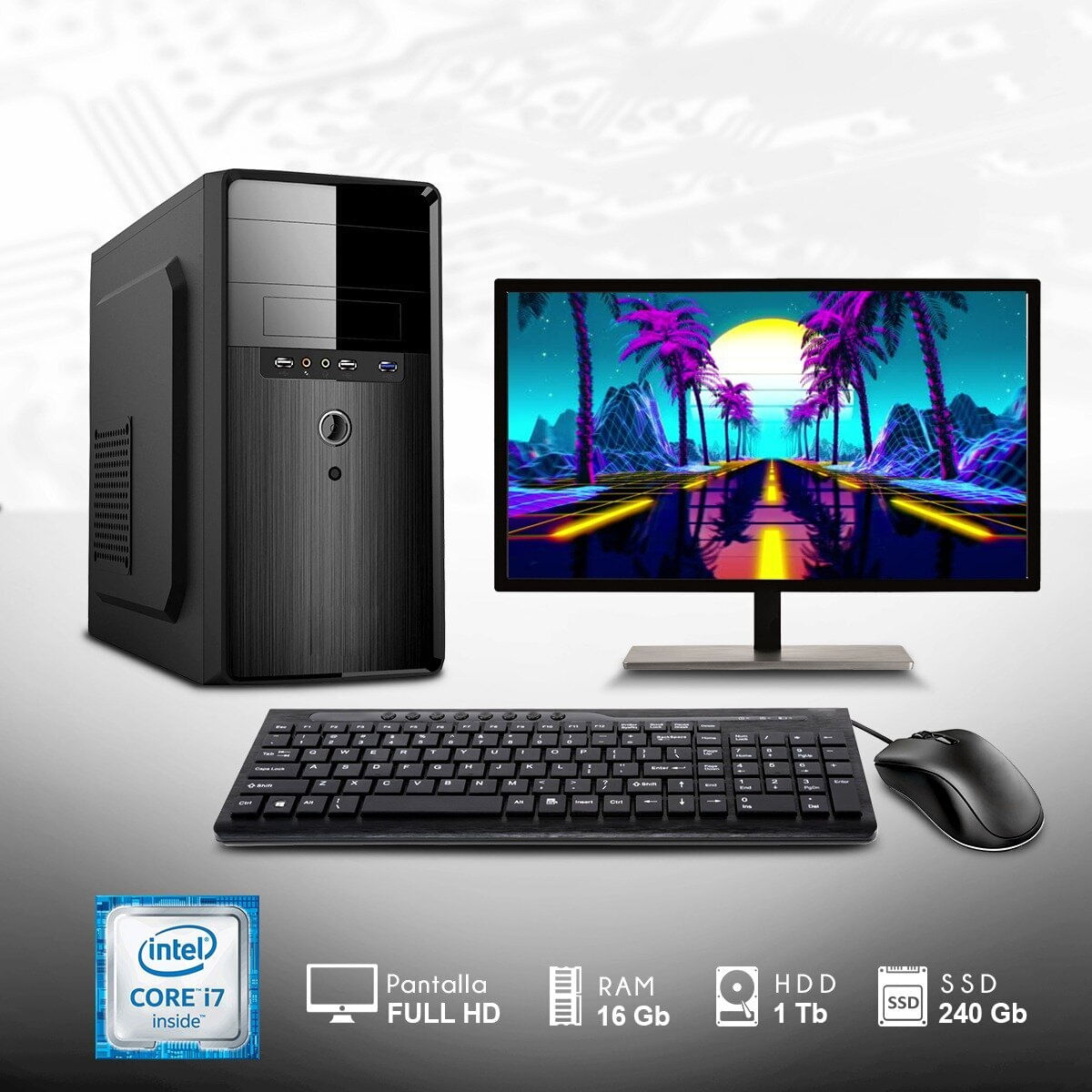 Computadora PC Intel Core i7 3.4 Ghz Monitor 24" RAM 16GB Disco Duro 1TB + SSD 240GB