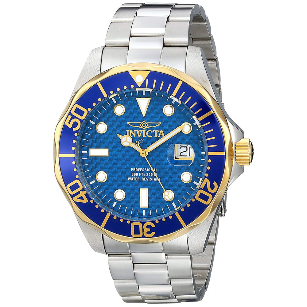 Reloj Invicta Pro Diver 12566 Fecha Acero Inoxidable Plateado Azul Dorado