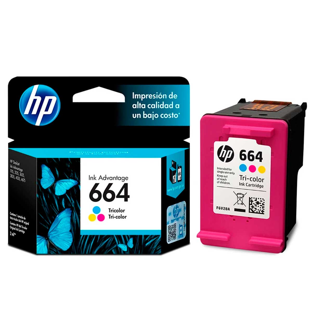 Pack de Tinta HP 664 color (F6V28AL) y negro (F6V29AL)