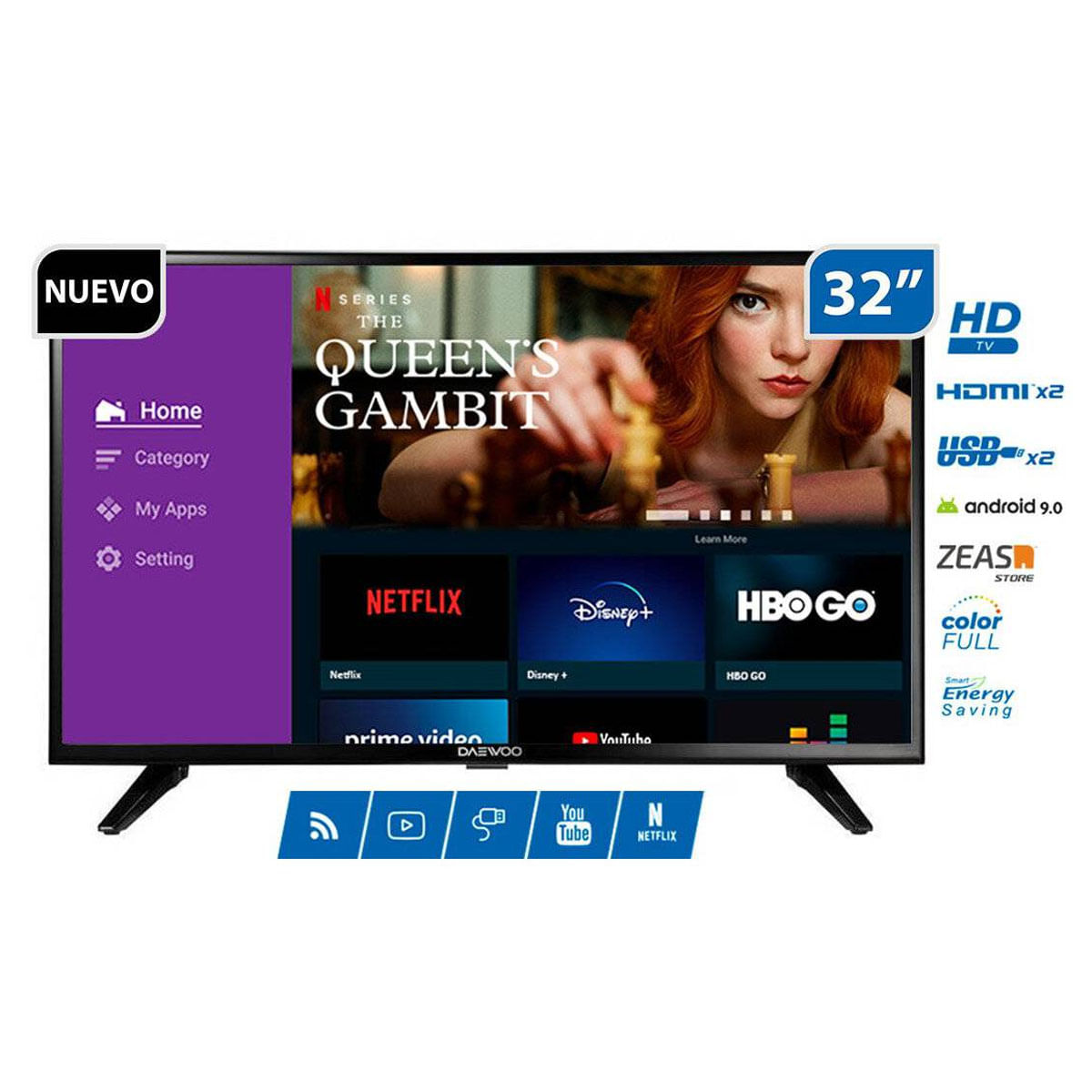 Televisor Led Daewoo Dw-32A214Hd 32" Hd Smart Tv
