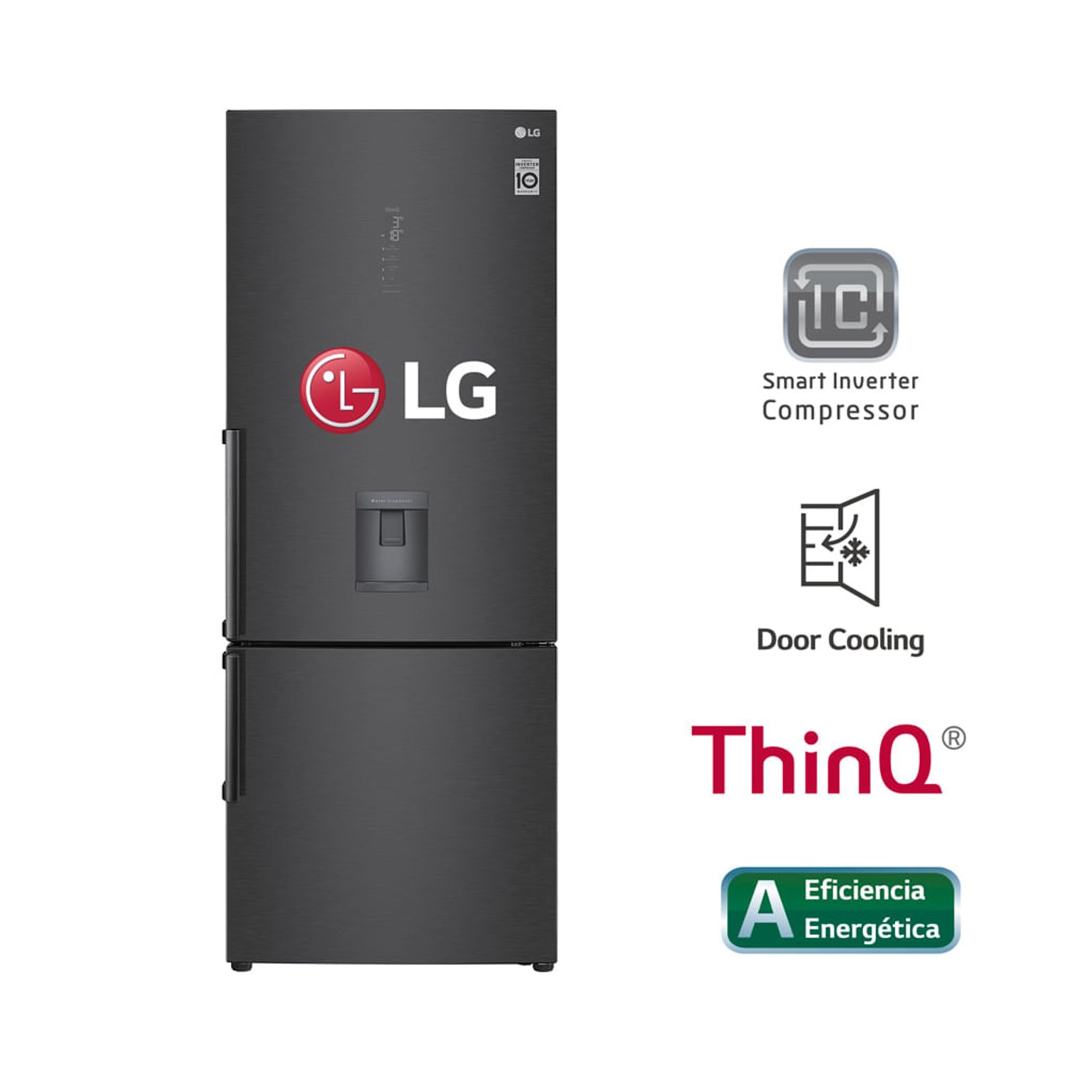 Refrigeradora LG Bottom Freezer con Door Cooling 446 L GB46TGT Negro Matte
